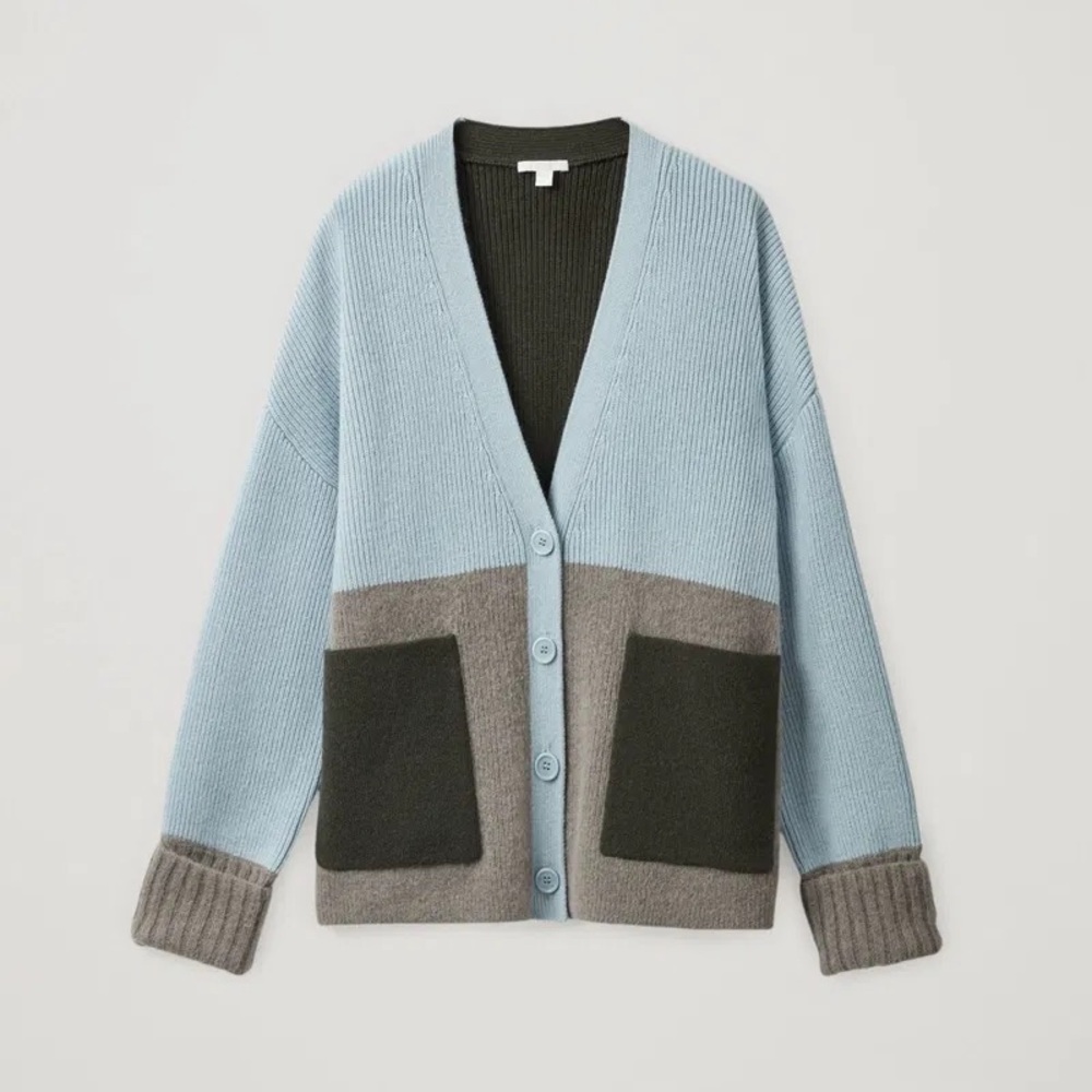 COS Blue and Gray Colorblock Cardigan